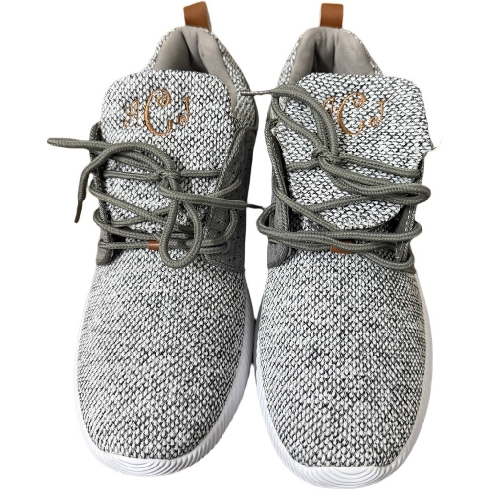 MarleyLilly Grey Mesh Monogramed Sneakers Walking Active New in Box Size 9